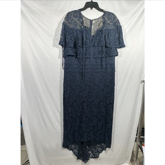 NEW $508 Tadashi Shoji [ PLUS SZ 20W ] Aileen High Low‎ Lace Gown in Blue - Picture 5 of 12
